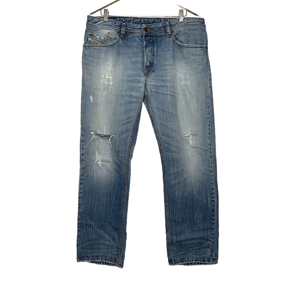 DIESEL Waykee Denim Jeans Mens 36x32 Blue Cotton Medium Wash Button Fly